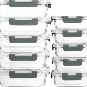 10-Pack Glass Meal Prep Containers with Lids
